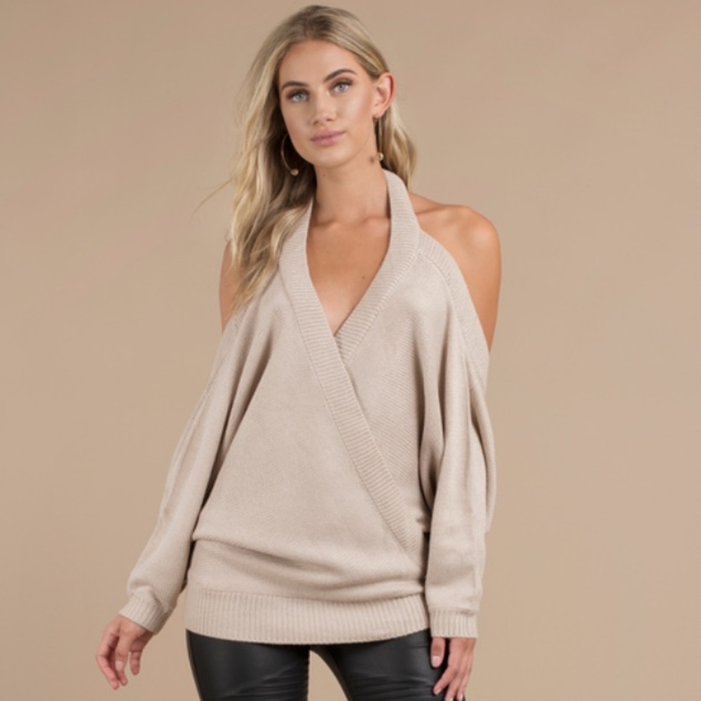 Tobi Oatmeal Evana Halter Sweater